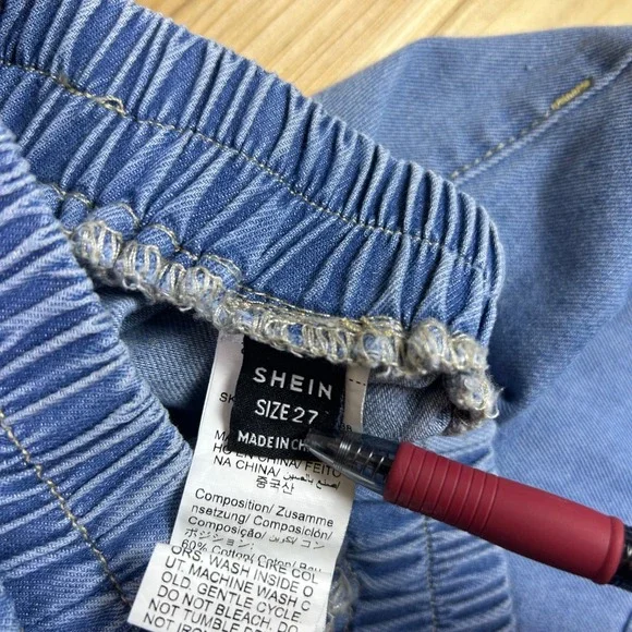 Shein Jeans Womens 27 Wide Leg High Rise Elastic Waist Angled Hem Denim Jeans - Picture 6 of 15